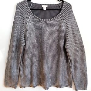Chico’s Farrah Sliver Foil Pullover V-Neck Knit Sweater